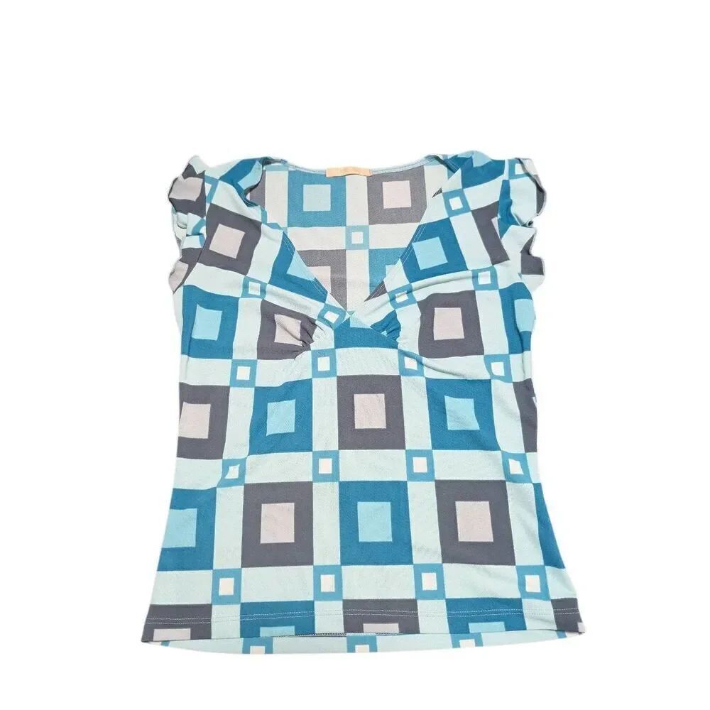 Forever 21 Abstract Blue Print Short Sleeves Women's XS  (per measurements)